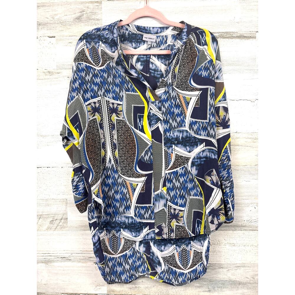 The Odells Anthropologie Womens S Blue Multi 100 % Silk Boho Mini Shirt Dress